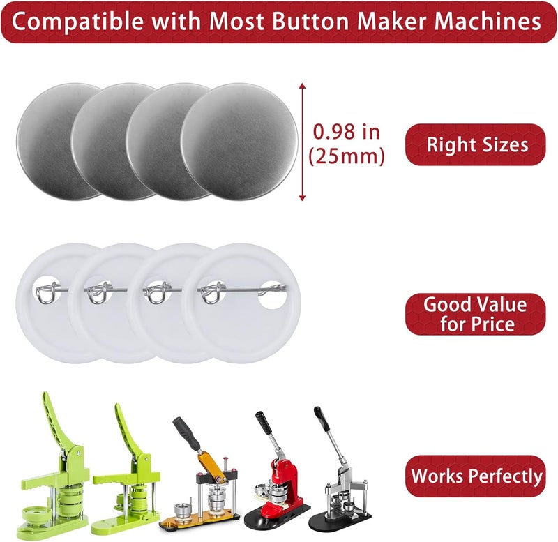 Onemorello 200 Sets Button Maker Supplies, 0.98 inch / 25mm Button Parts Buttons Supplies, Approx. 1 in Blank Badge Parts with Blank Paper for Buttons Maker Machine Pin Maker Press - Image 3